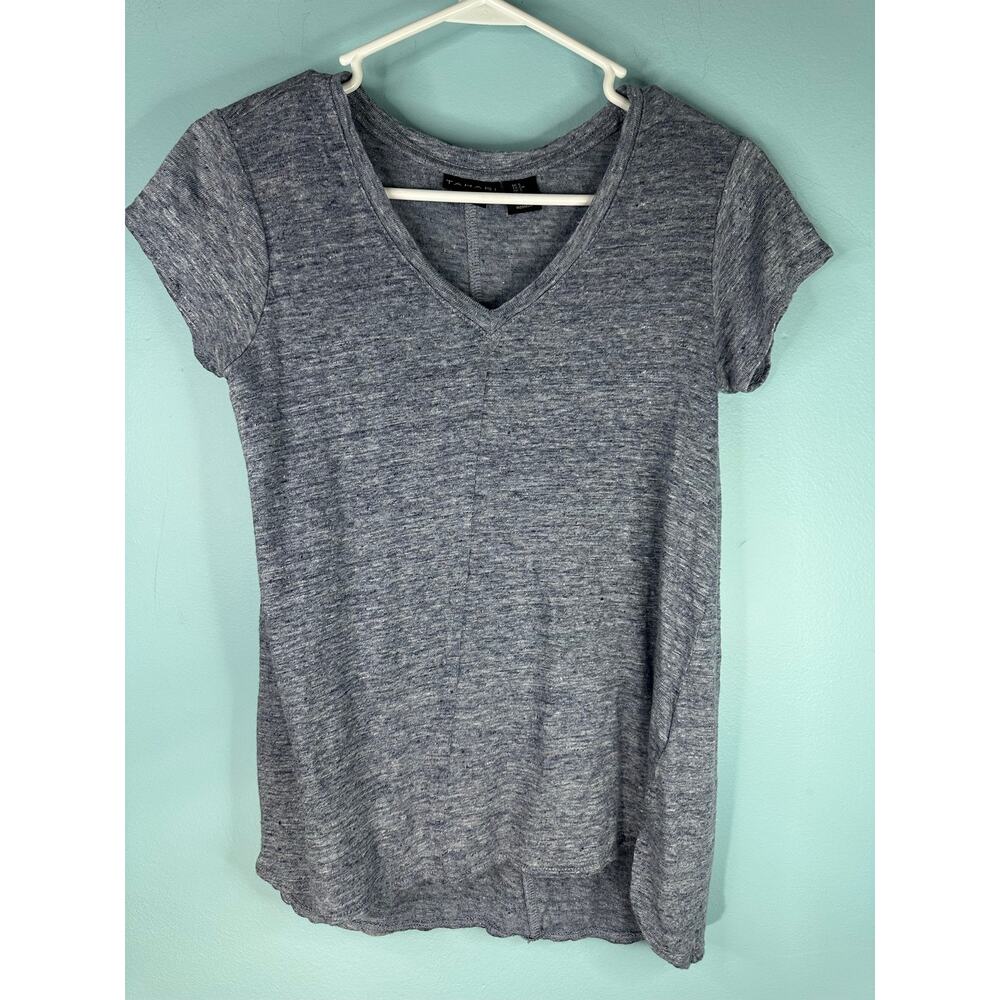 Tahari women's heather gray v-neck knit top 100% Linen Size small